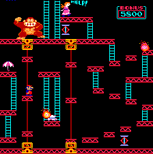 Mario chases Donkey Kong up the construction site.